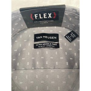 Mens Van Heusen FLEX Ulra Wrinkle Free Slim Fit 14-141/2 34/35 S "Flint"